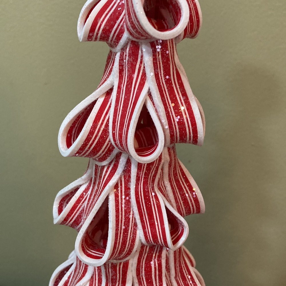 HOLIDAY TIME PEPPERMINT RIBBON TREES SET OF 2 - Picture 2 of 16